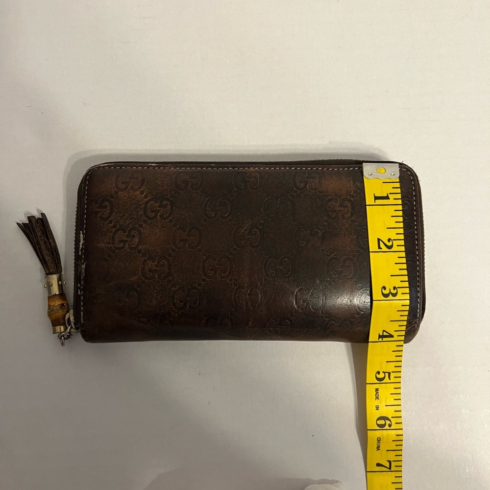 Gucci Brown Monogram Zip-Around Leather Wallet with Tassel - Picture 15 of 15